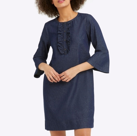Draper James Dresses & Skirts - DRAPER JAMES Denim Blue Chambray Ruffle  Shift Dress 2 Feminine